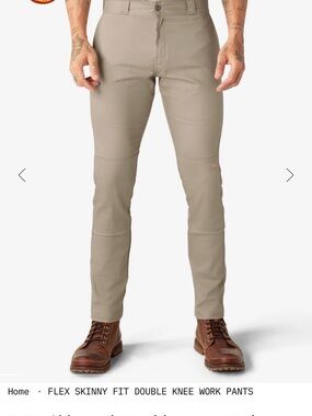 Dickies Flex Skinny Fit Double Knee Work Pants - Khaki Taupe 40x34